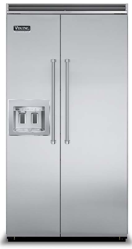 42-and 48- inch Viking built-in side-by-side refrigerator freezers with in-door dispensers
