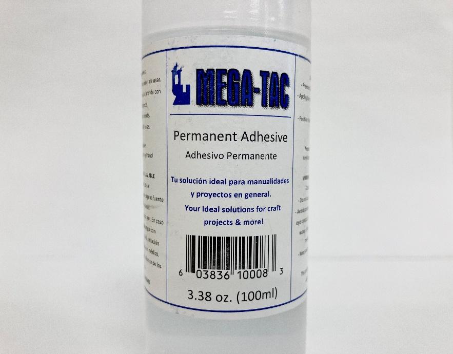 Mega-Tac, the bottle size (3.38 oz (100 ml)), and the UPC number 603836100083 are printed on the bottle’s white label.