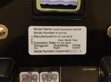 Model number under car seat