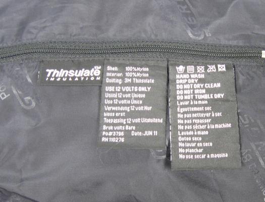 Label on Gerbing’s jacket liner