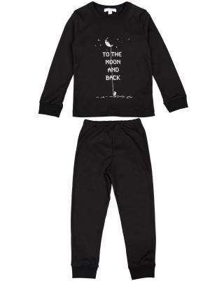 Children’s two-piece pajama set in black to the moon and back print