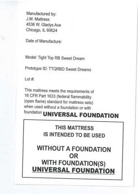 Federal Tag on recalled mattress