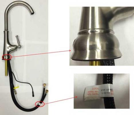 Recalled Glacier Bay faucet and location of model number and manufacturing date