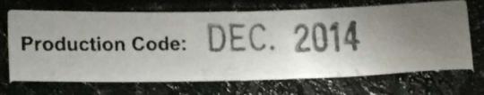 “Production Code: Dec. 2014” is printed on a sticker that can be found by lifting the lining above the right earpiece.