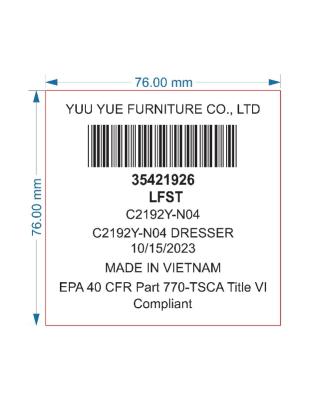 White label on rear panel of recalled dresser (White)