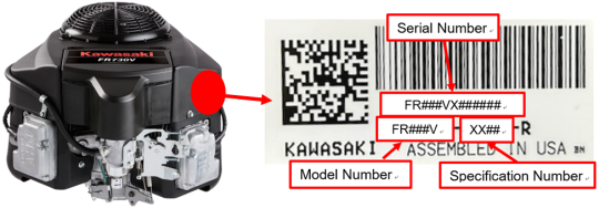 Recalled Engine model and serial number identification label