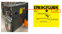 Ubicación de la etiqueta de la "Guía sobre energía" que muestra la marca del calefactor y el número de modelo