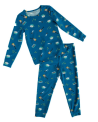 Recalled Two-Piece Pajamas in Dark Blue Fabric with Guitars, Keyboards, Drums, Microphones and Yellow Musical Notes