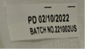 Batch number 221002US and the manufacture date on the back of that tag