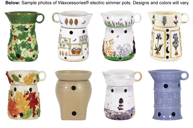 Picture of Recalled Electric Simmer Pots - Sample photos of Waxcessories electric simmre pots.  Designs and colors will vary.