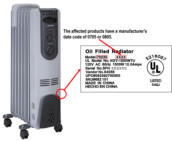 Picture of Recalled Electric Oil-Filled Radiator Heater