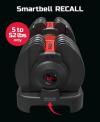 Recalled FitRx SmartBell Quick-Select 5-52.5lbs Adjustable Dumbbell with location of model number and serial number