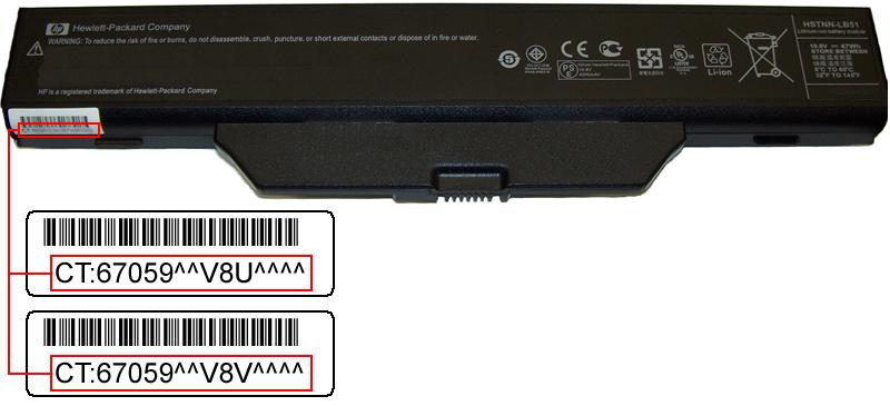 Picture of Recalled Lithium-Ion battery with bar codes indicated