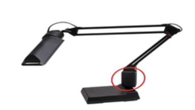 Recalled LEDU Black Fluorescent Computer Task Lamp (Red circle shows where hazard exists)