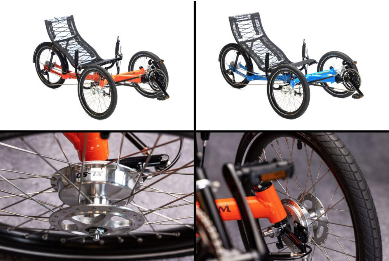 GreenSpeed Magnum and Magnum XL recumbent trikes with quick release front axles and replacement Quick Release Axles