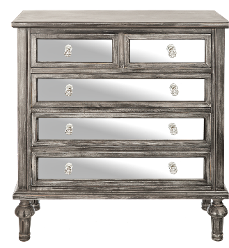Black Wash Mirrored Chests and Six-Drawer Camille Chests