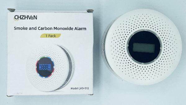Recalled CHZHVAN Combination Smoke and Carbon Monoxide Detector (Front with Packaging)