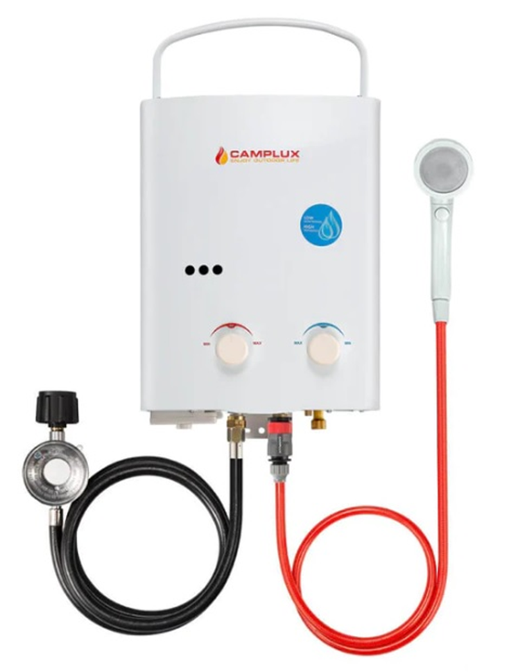 Recalled Camplux brand AY132 portable tankless water heater – white
