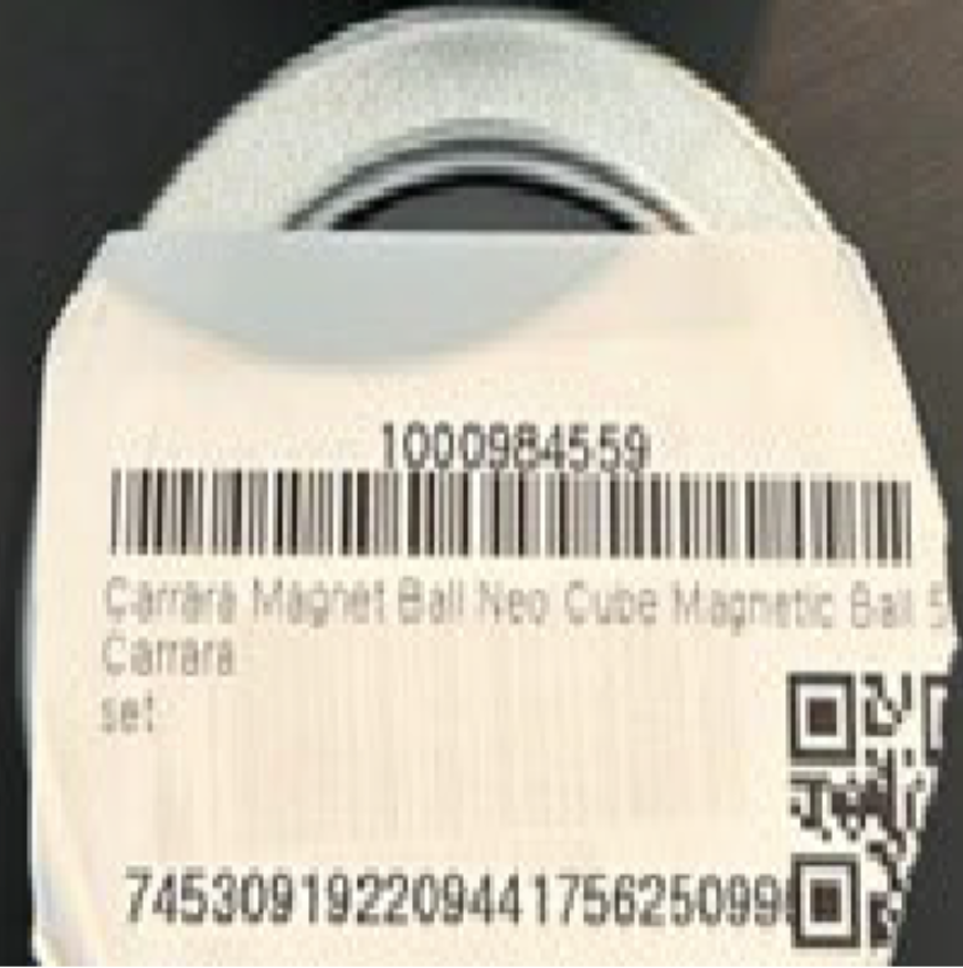 Carrara Magnetic Ball Set(s) top of packaging label