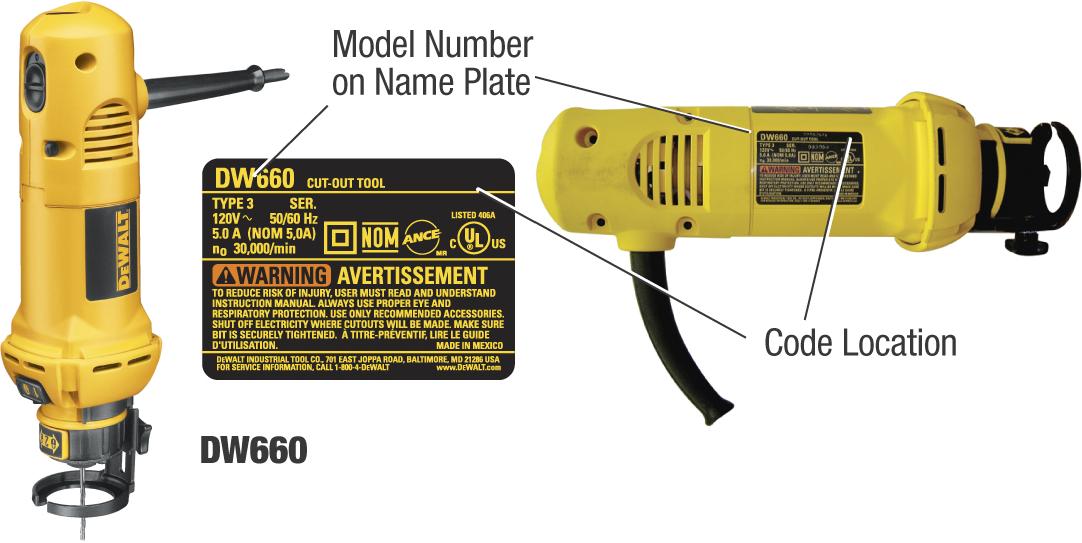 Recalled DEWALT Model DW660 Cut-Out Tool