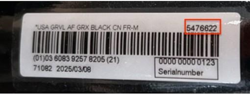 Barcode Sticker with model name and Van Rysel Product ID located on the frame near the bottom bracket