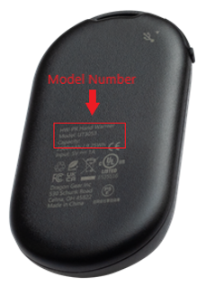 Model number "UT3053" is printed on the underside of the recalled Gobi Heat rechargeable hand warmer