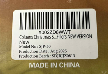 Product barcode, model number, and production batch located on back of package