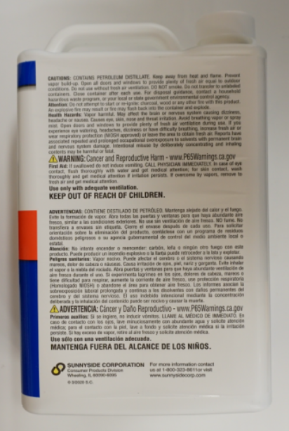 Recalled Sunnyside 1-K Kerosene Heater Fluid Portable Fuel Container (Back)