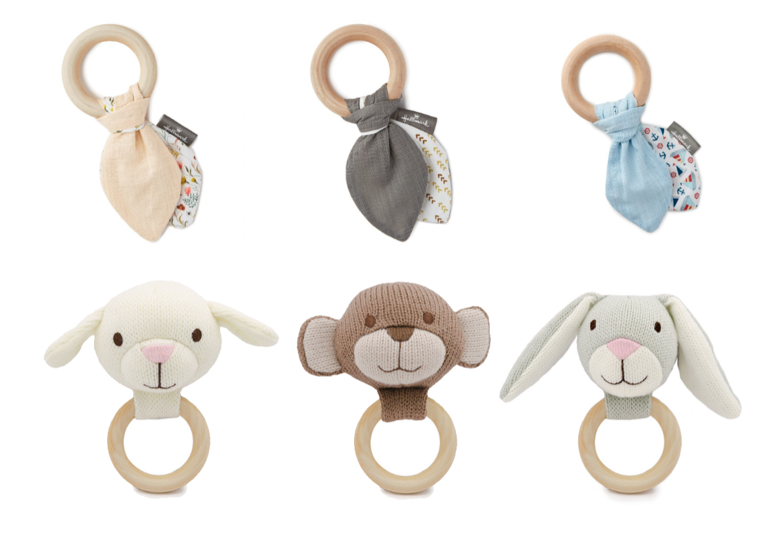 Teether Rings with Decorative Fabric and Plush Attachments