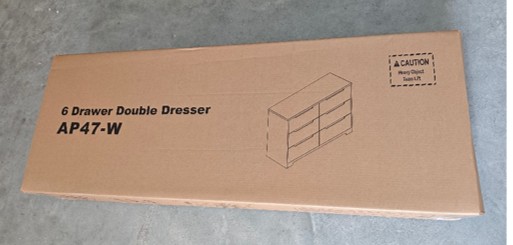 "AP47-W" or "AP47-B" is printed on the product packaging of the recalled Gizoon Six-Drawer Double Dressers
