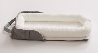 Recalled Joyful Journeys Baby Lounger in white minky