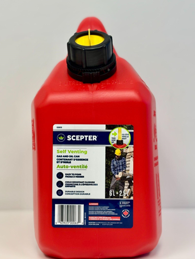 Recalled Scepter B62 Gas and Oil Fuel Container – front
