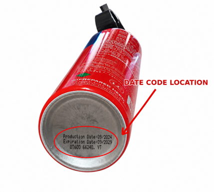 Location of the Date Code (09/2024) on the bottom of the recalled Hero Fire Spray Canister