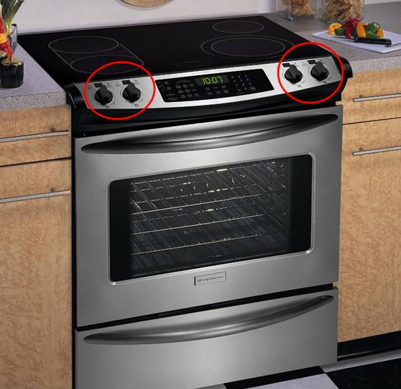 Frigidaire and Electrolux ICON Smoothtop Electric Cooktops and Frigidaire Slide-in Ranges with rotary knobs and digital displays