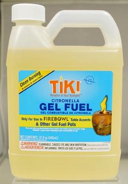 TIKI® Brand Gel Fuel and TIKI® Brand Citronella Gel Fuel bottles and jugs