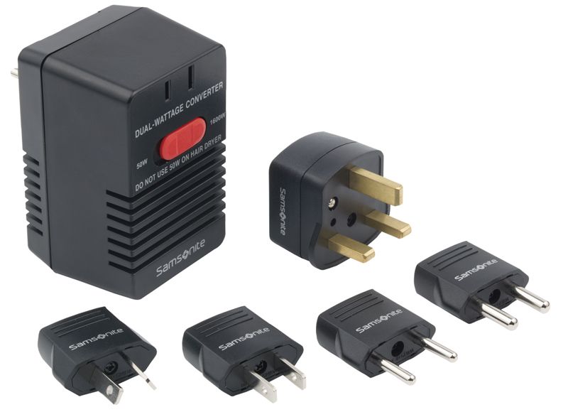 The Samsonite Dual Wattage Travel Converter Kit has six pieces