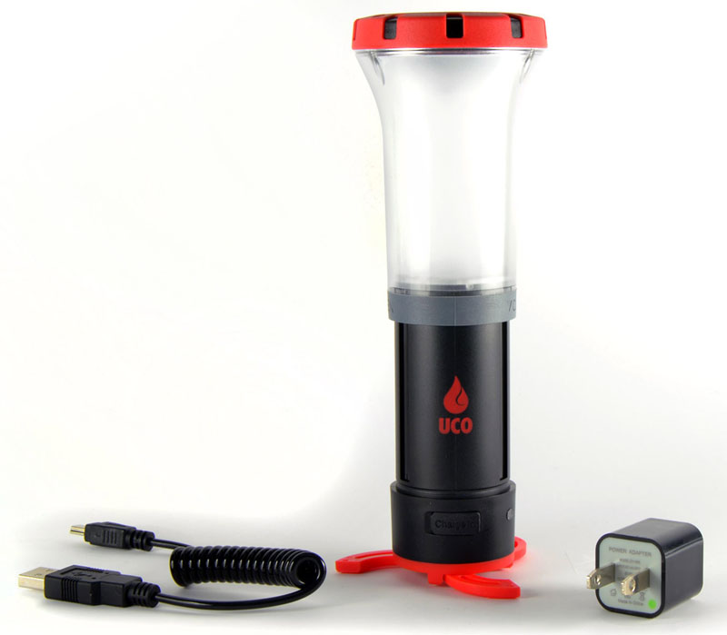 UCO Arka LED Lantern, USB cable, and wall charger
