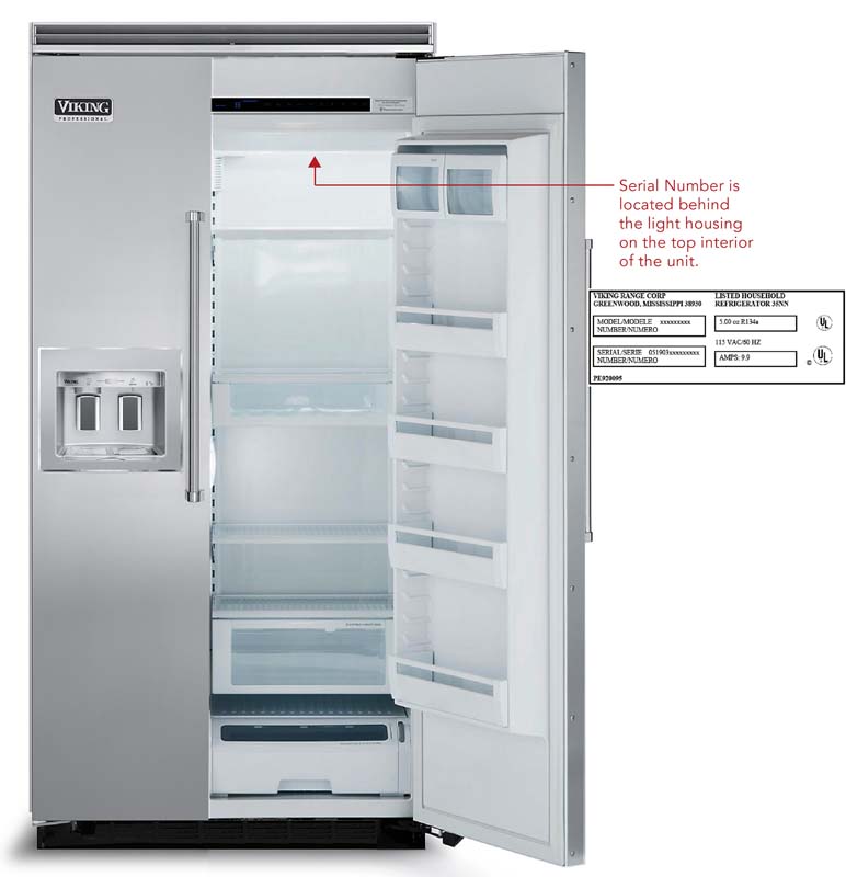 Where is the serial number located on a refrigerator?