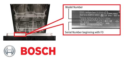 Bosch dishwasher model and serial number location