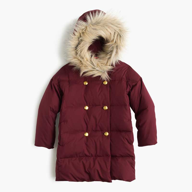 J. Crew Girls Puffer Coat in dark wine (maroon)