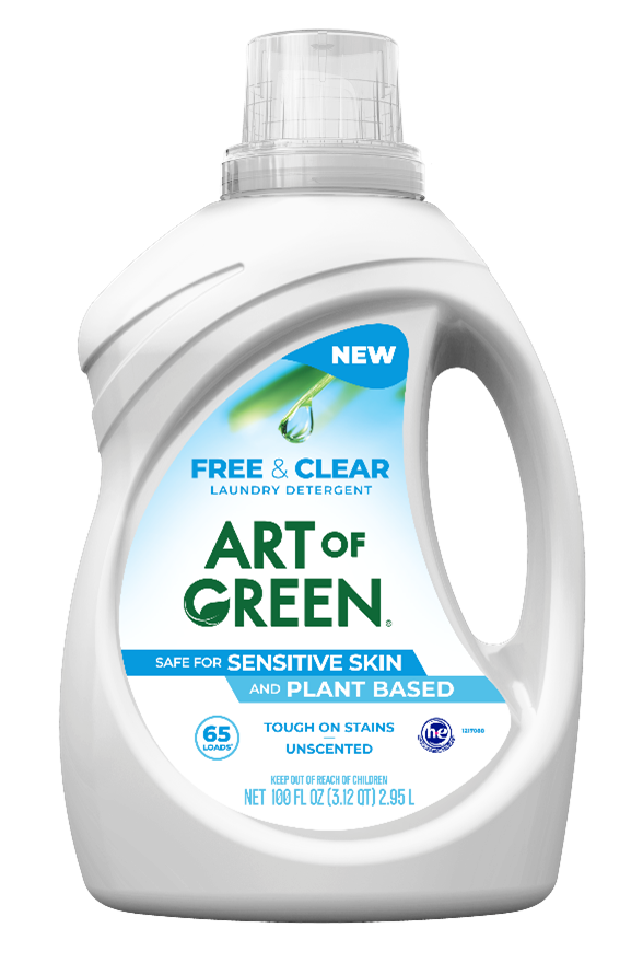Recalled Art of Green Free and Clear laundry detergent in 100-ounce bottles