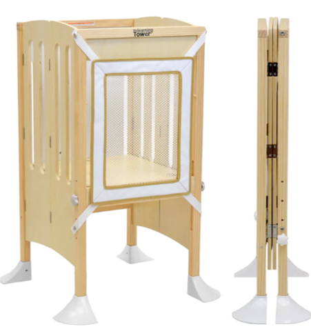 Recalled Grow 'N Stow Folding Learning Tower (front and folded views)