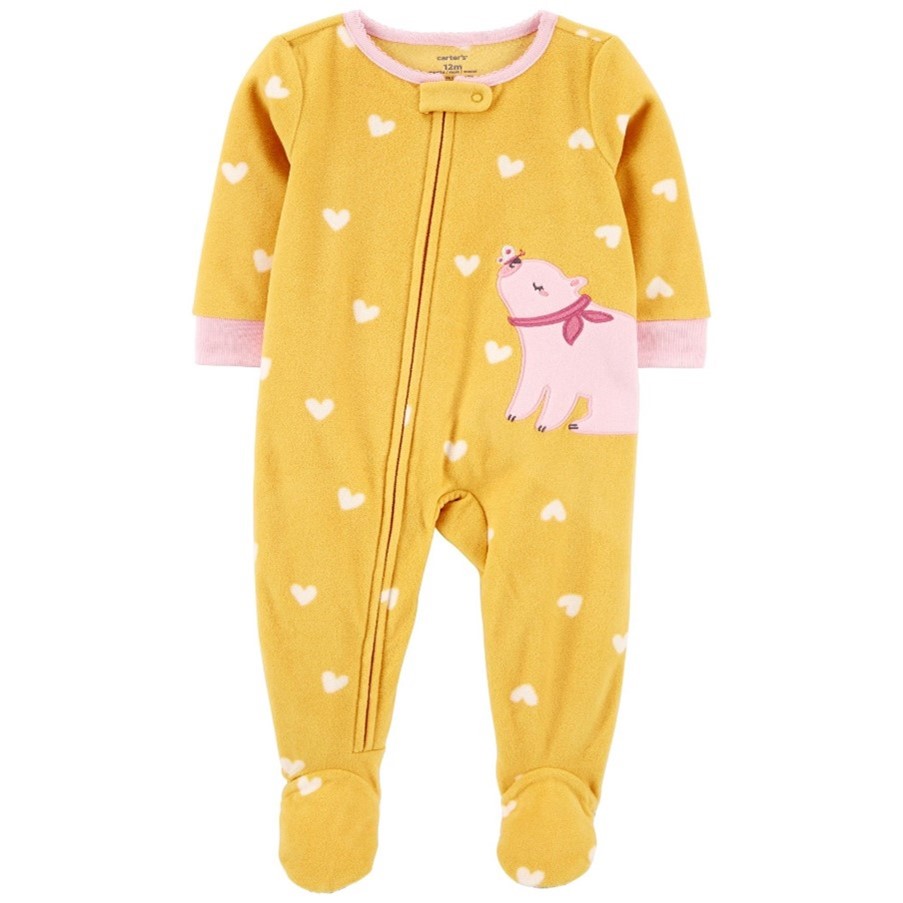 Infant's Yellow Footed Fleece Pajamas with Animal Graphic