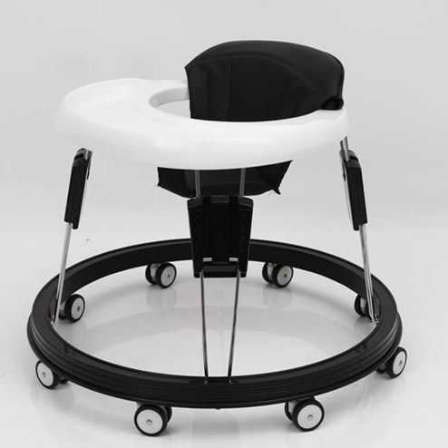 Recalled Zeno infant walker with black frame, black seat and white tray