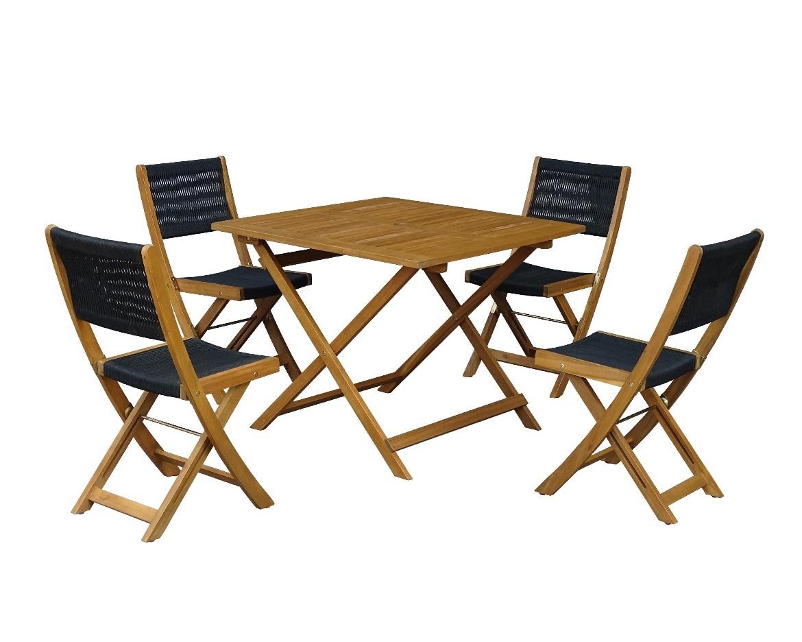 Foldable wood and rope bistro set chairs