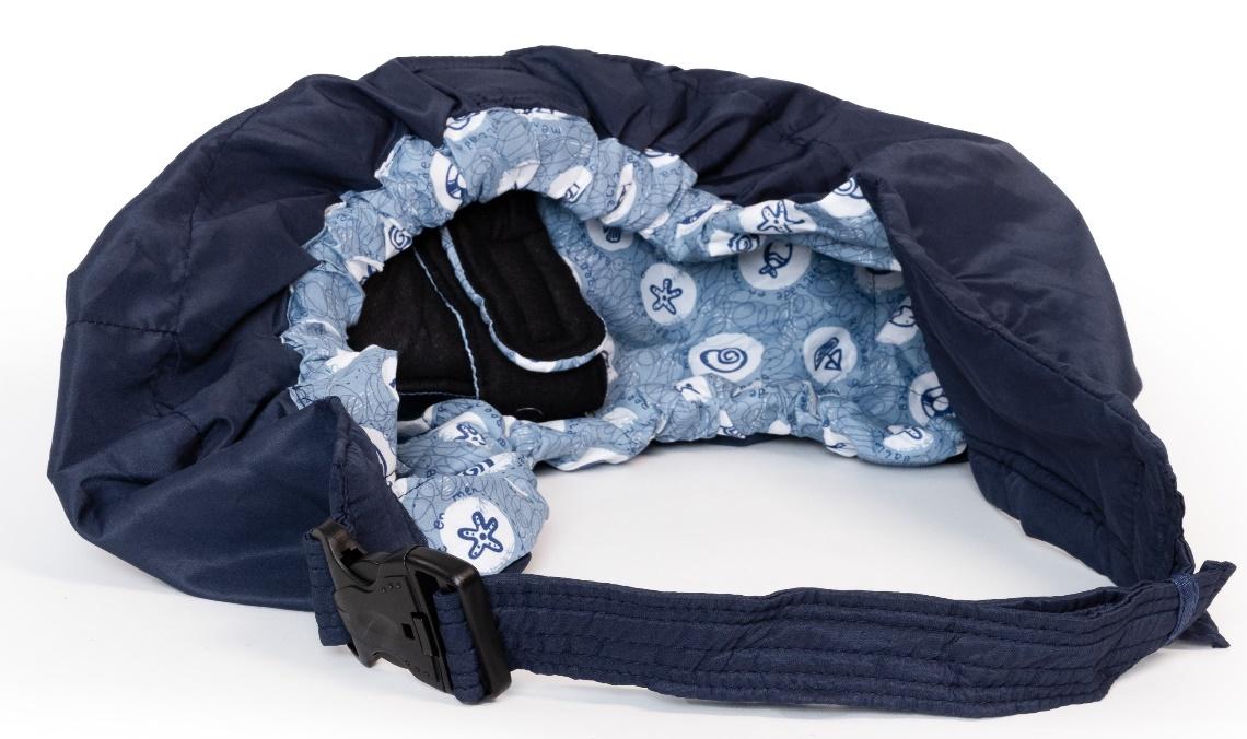 Bandolera portabebés de Topboutique con tela interior de estampado azul