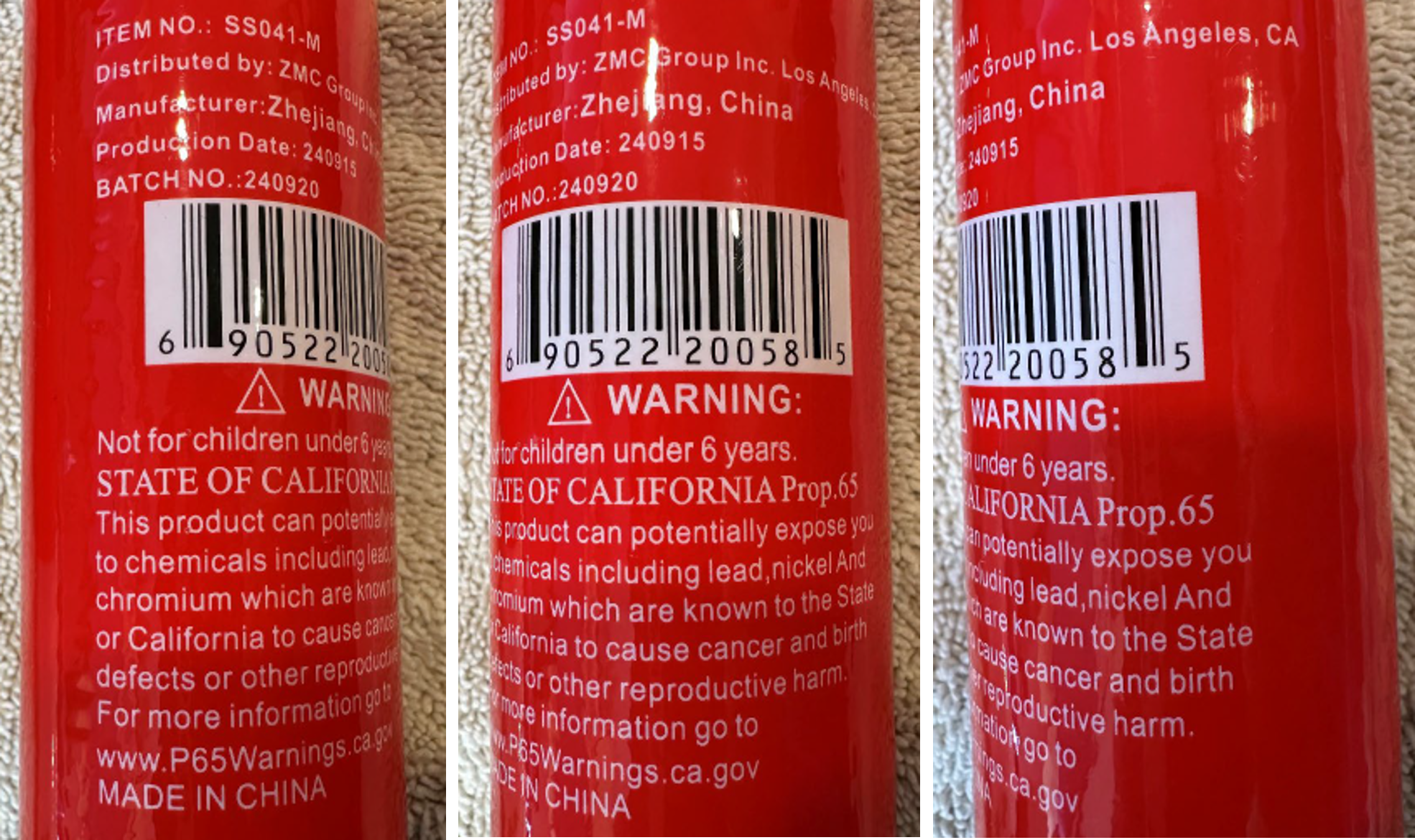 Recalled Light-Up Foam Stick (Item No. SS041-M) – Labeling area located along the side of the stick