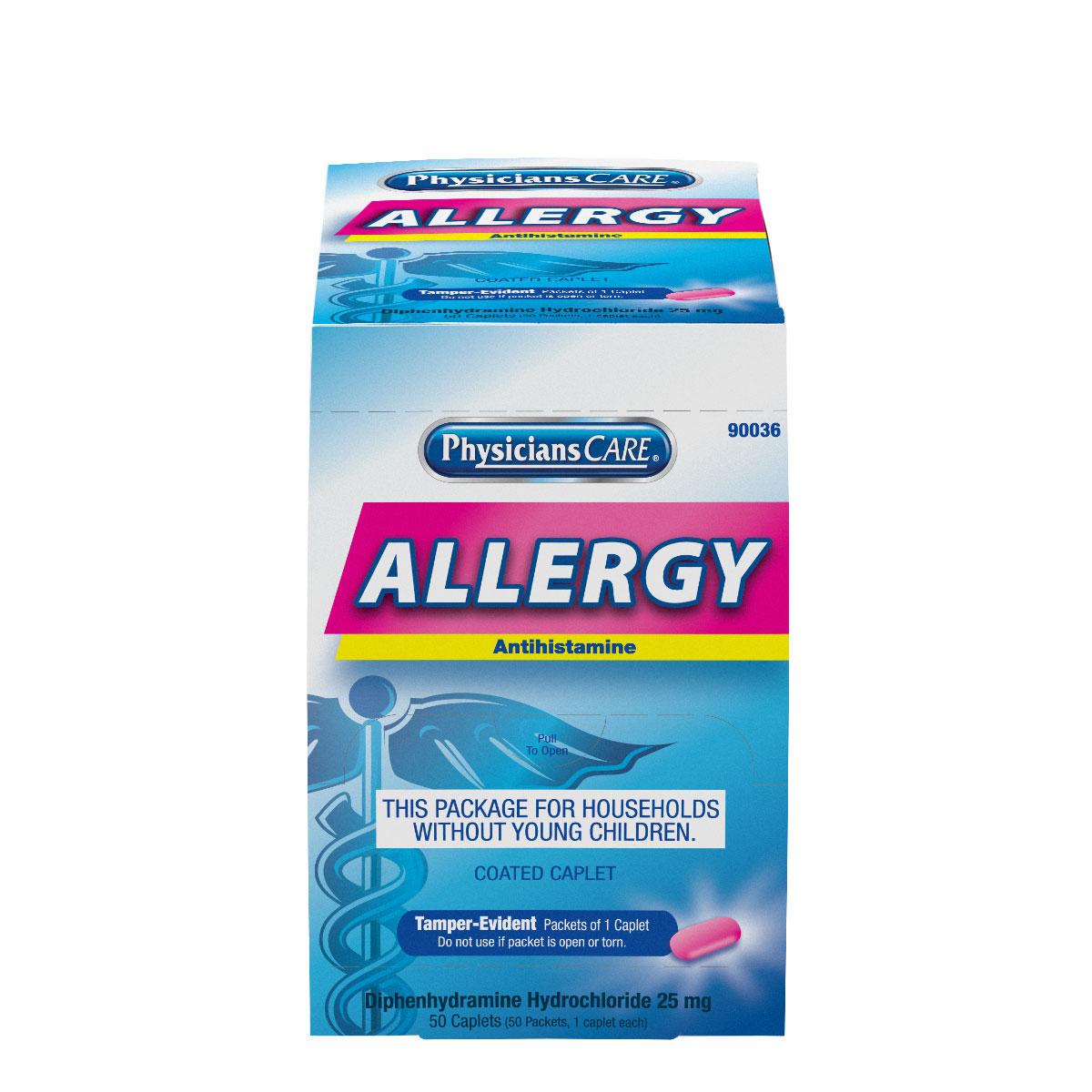 Recalled PhysiciansCare Allergy in 50 caplets (50 packets, 1 caplet each)