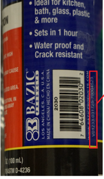 Recalled Bazic Silicone Glue – Location of Batch Code
