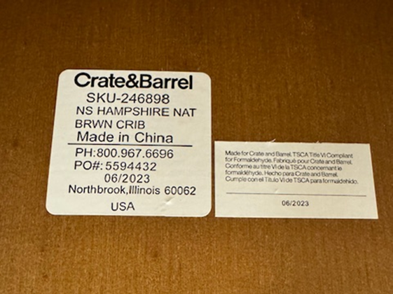 Crate & Barrel Recalls Hampshire Cribs Due to Fall Hazard